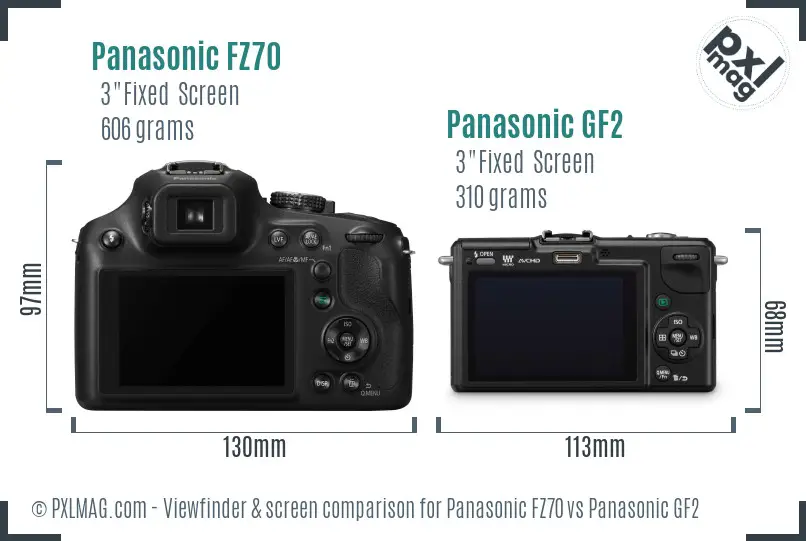 Panasonic FZ70 vs Panasonic GF2 Screen and Viewfinder comparison