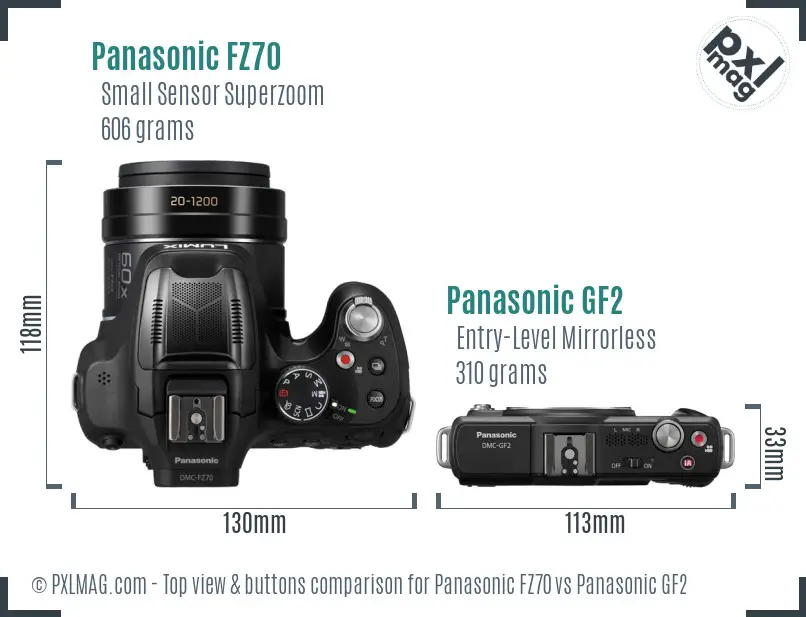 Panasonic FZ70 vs Panasonic GF2 top view buttons comparison