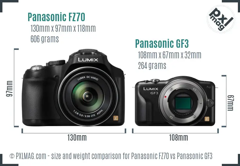 Panasonic FZ70 vs Panasonic GF3 size comparison