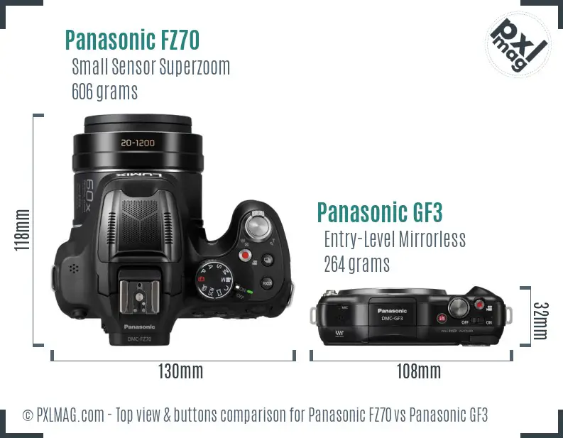 Panasonic FZ70 vs Panasonic GF3 top view buttons comparison
