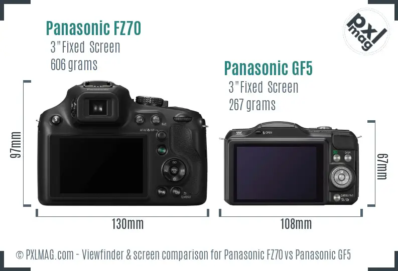 Panasonic FZ70 vs Panasonic GF5 Screen and Viewfinder comparison