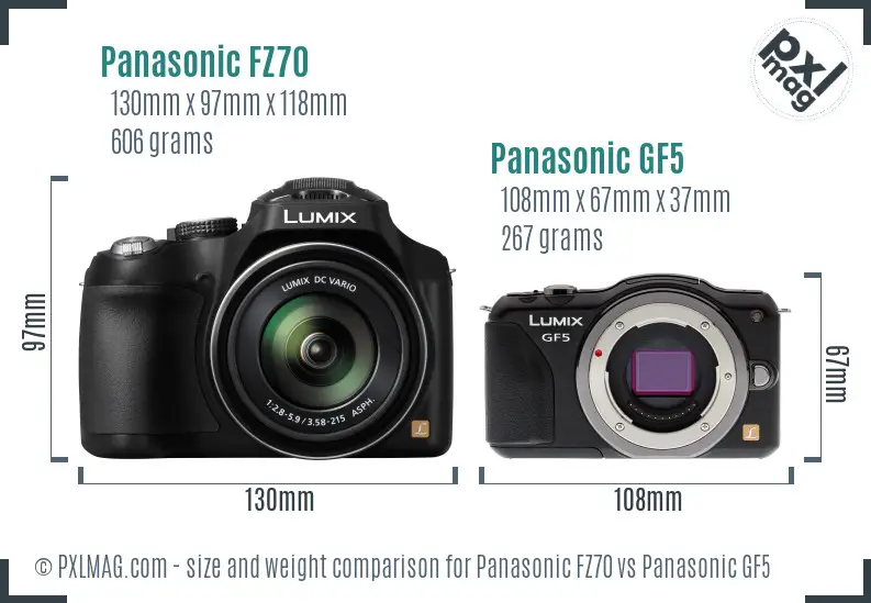 Panasonic FZ70 vs Panasonic GF5 size comparison