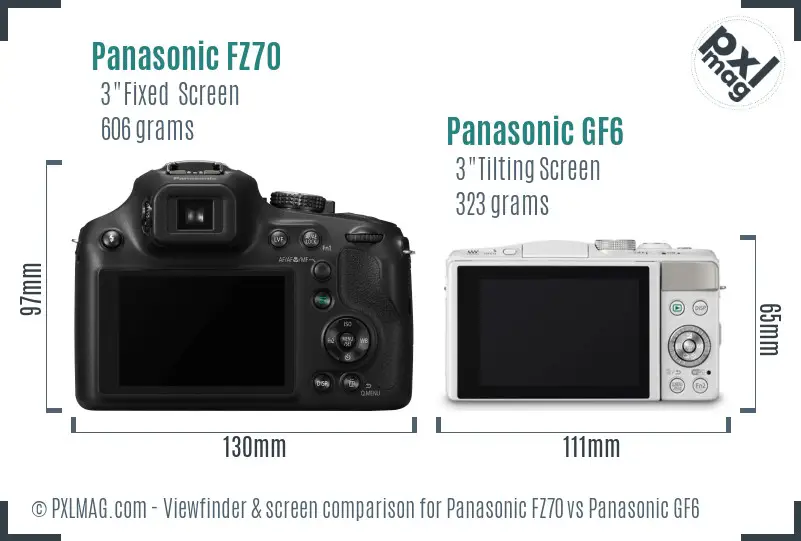 Panasonic FZ70 vs Panasonic GF6 Screen and Viewfinder comparison