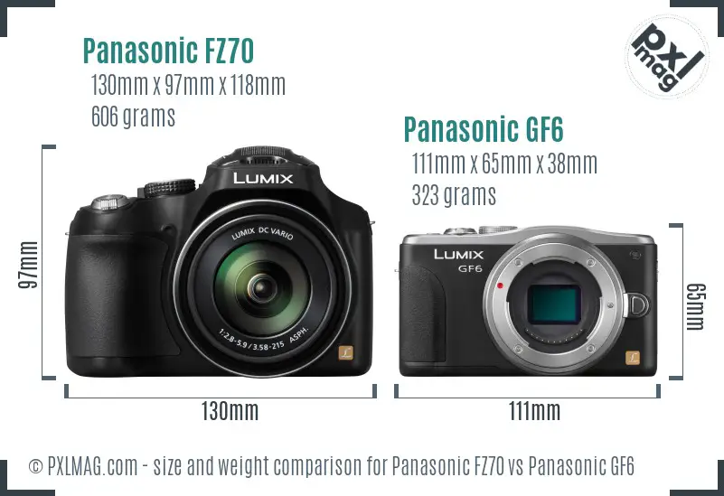 Panasonic FZ70 vs Panasonic GF6 size comparison