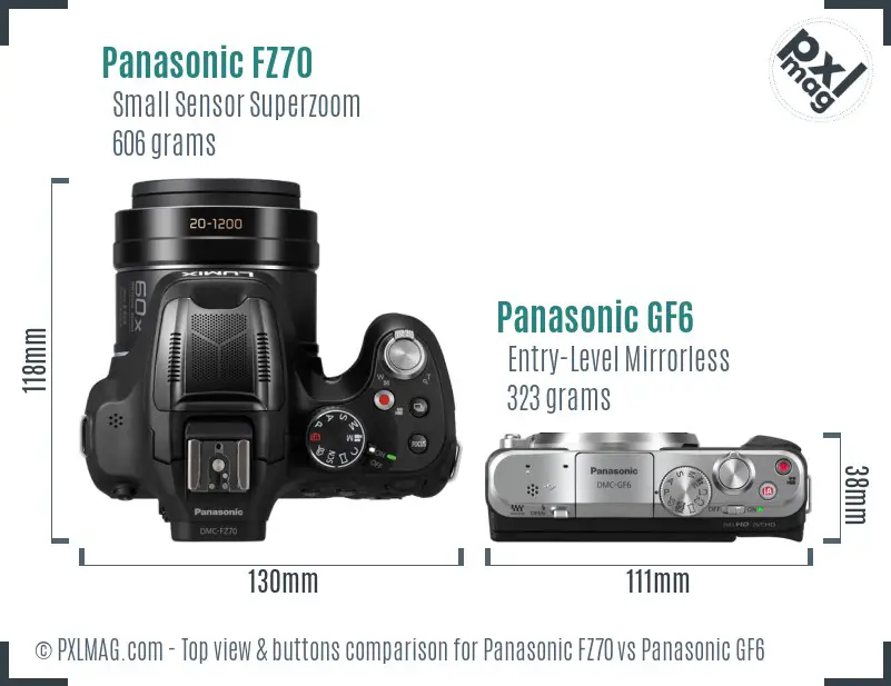 Panasonic FZ70 vs Panasonic GF6 top view buttons comparison