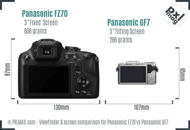 Panasonic FZ70 vs Panasonic GF7 Screen and Viewfinder comparison