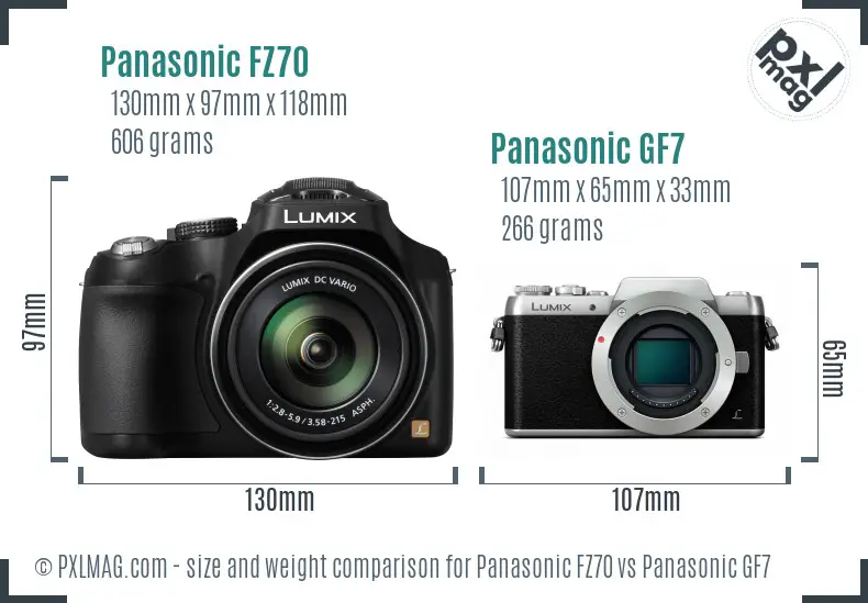 Panasonic FZ70 vs Panasonic GF7 size comparison
