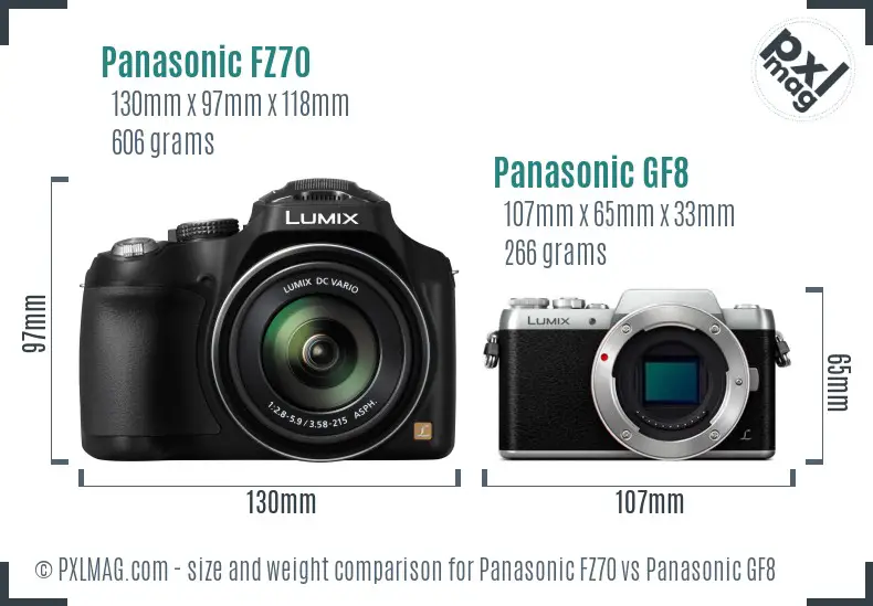 Panasonic FZ70 vs Panasonic GF8 size comparison