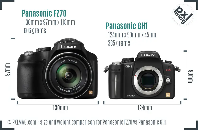 Panasonic FZ70 vs Panasonic GH1 size comparison