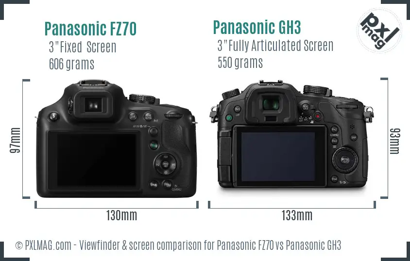 Panasonic FZ70 vs Panasonic GH3 Screen and Viewfinder comparison