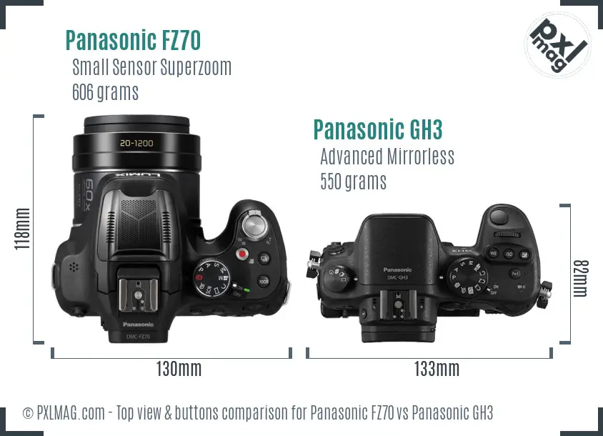 Panasonic FZ70 vs Panasonic GH3 top view buttons comparison