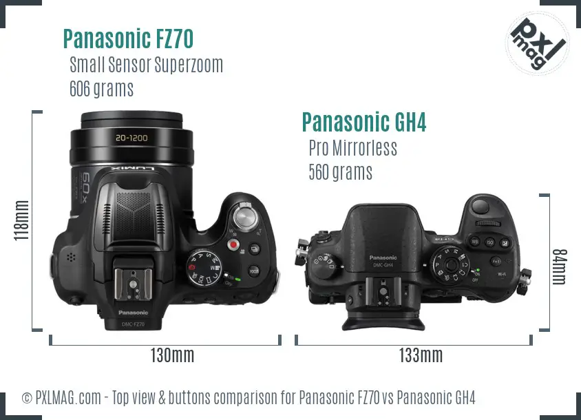 Panasonic FZ70 vs Panasonic GH4 top view buttons comparison