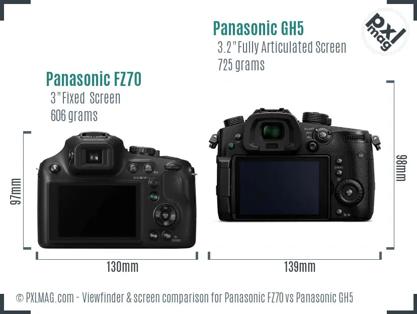 Panasonic FZ70 vs Panasonic GH5 Screen and Viewfinder comparison