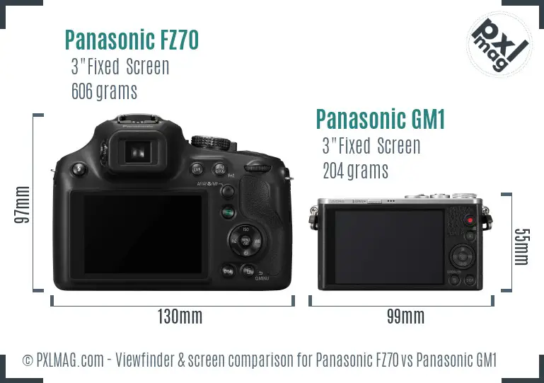 Panasonic FZ70 vs Panasonic GM1 Screen and Viewfinder comparison