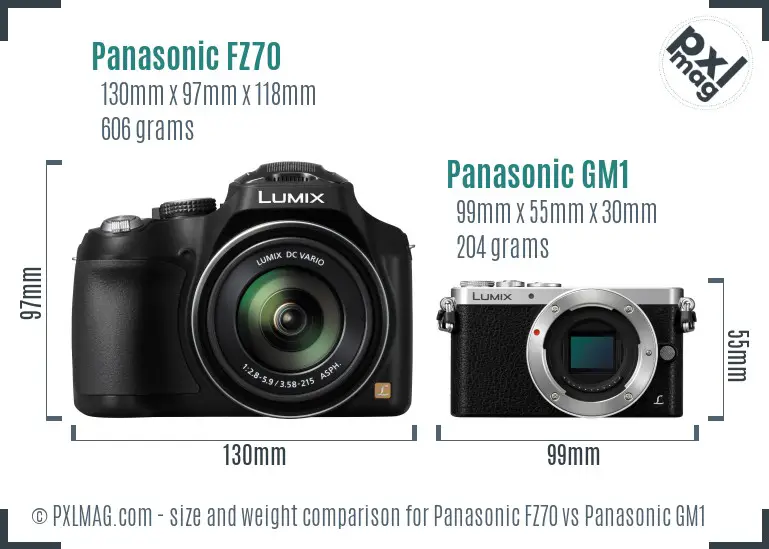 Panasonic FZ70 vs Panasonic GM1 size comparison