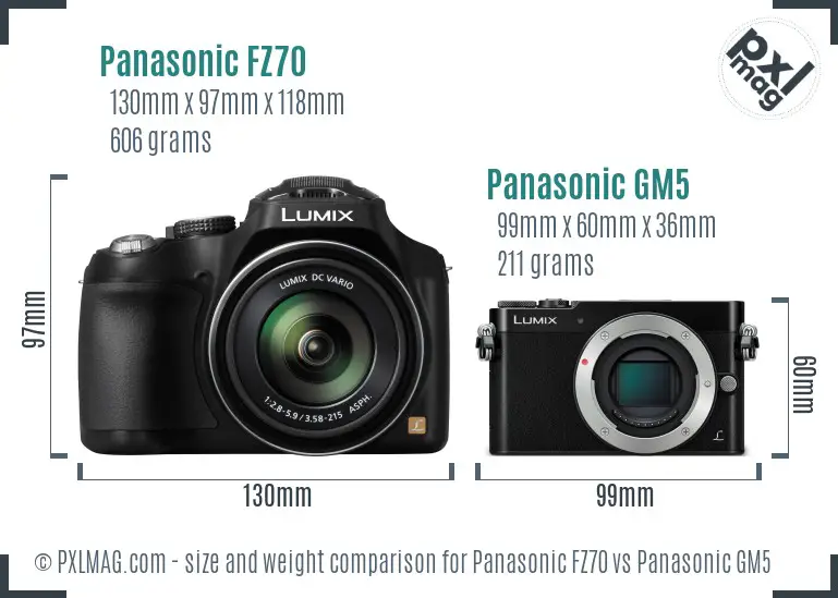 Panasonic FZ70 vs Panasonic GM5 size comparison