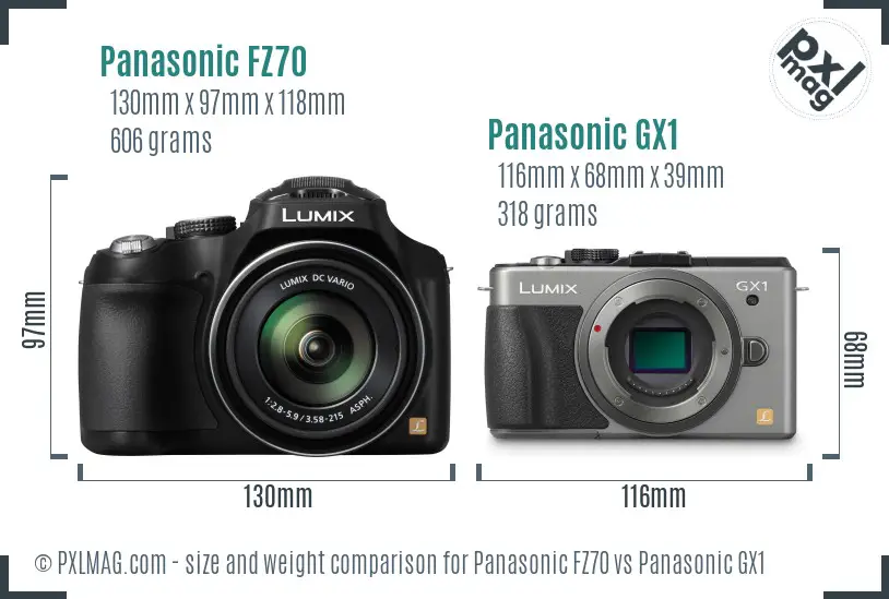 Panasonic FZ70 vs Panasonic GX1 size comparison