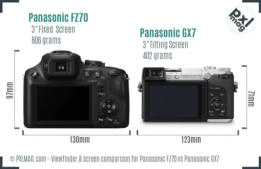 Panasonic FZ70 vs Panasonic GX7 Screen and Viewfinder comparison