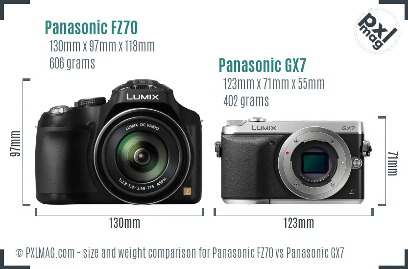 Panasonic FZ70 vs Panasonic GX7 size comparison