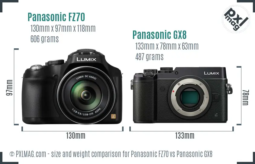 Panasonic FZ70 vs Panasonic GX8 size comparison