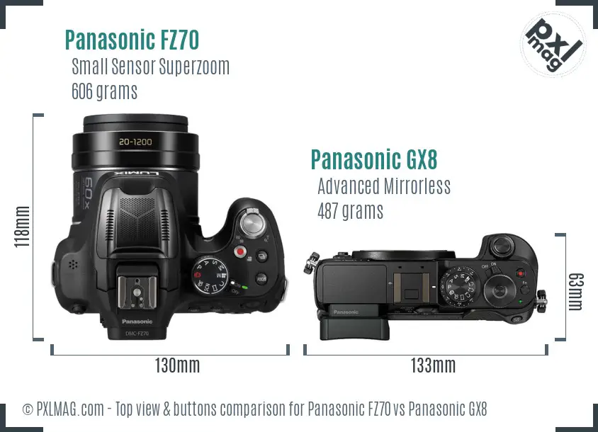 Panasonic FZ70 vs Panasonic GX8 top view buttons comparison