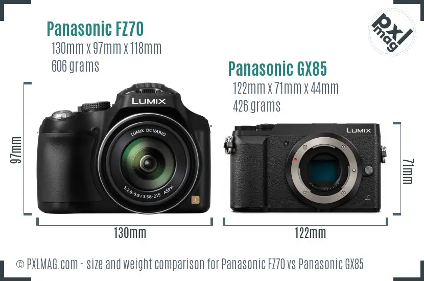 Panasonic FZ70 vs Panasonic GX85 size comparison