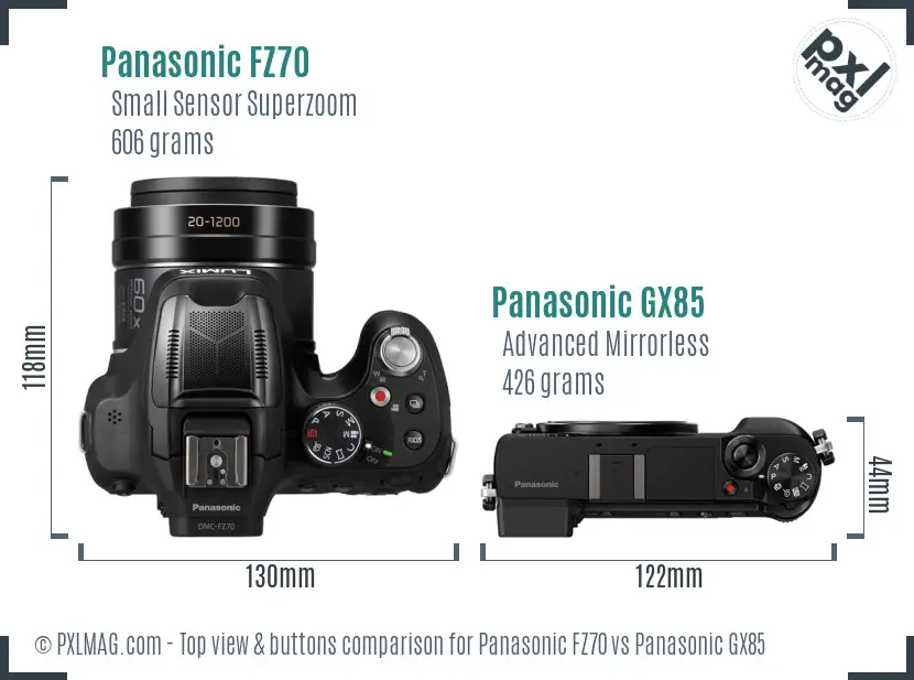 Panasonic FZ70 vs Panasonic GX85 top view buttons comparison