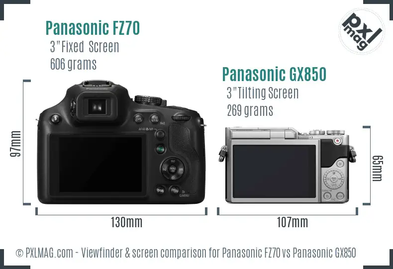 Panasonic FZ70 vs Panasonic GX850 Screen and Viewfinder comparison