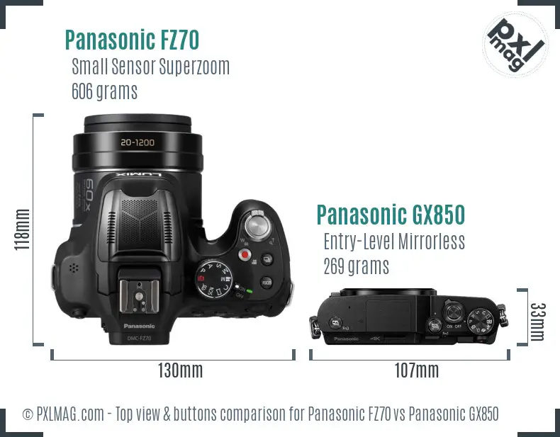 Panasonic FZ70 vs Panasonic GX850 top view buttons comparison