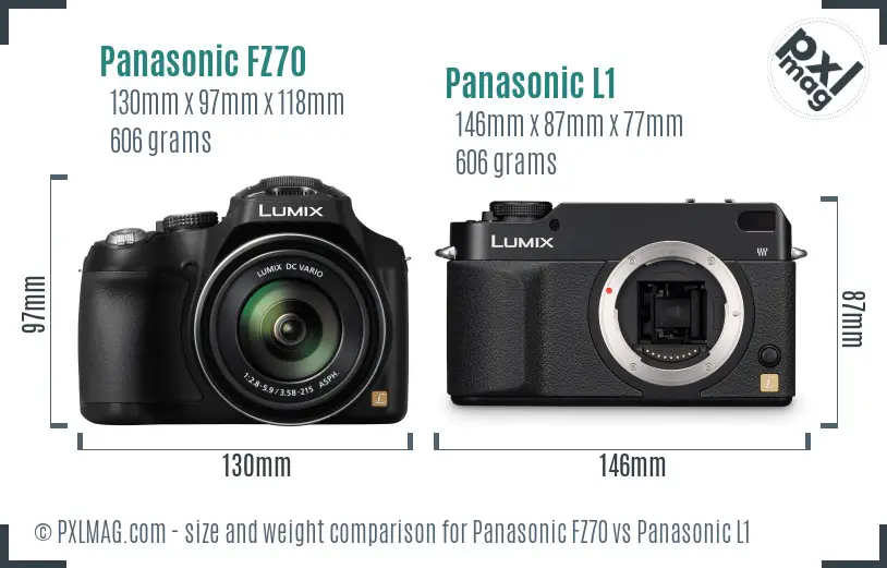 Panasonic FZ70 vs Panasonic L1 size comparison