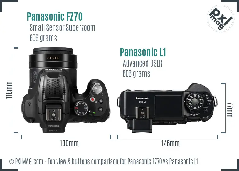 Panasonic FZ70 vs Panasonic L1 top view buttons comparison
