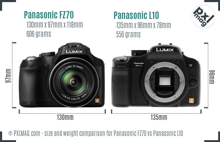 Panasonic FZ70 vs Panasonic L10 size comparison