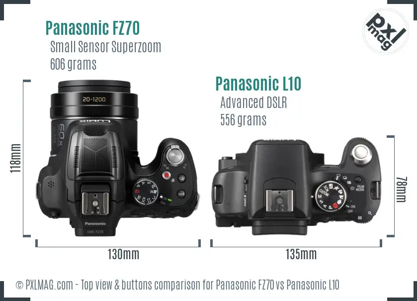Panasonic FZ70 vs Panasonic L10 top view buttons comparison