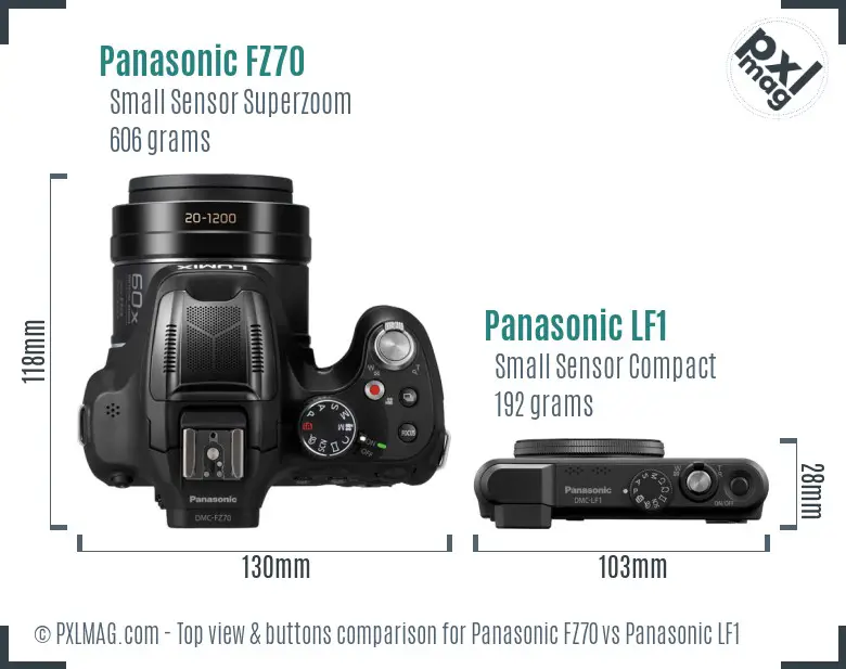 Panasonic FZ70 vs Panasonic LF1 top view buttons comparison