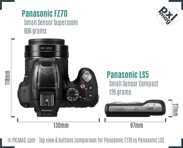 Panasonic FZ70 vs Panasonic LS5 top view buttons comparison