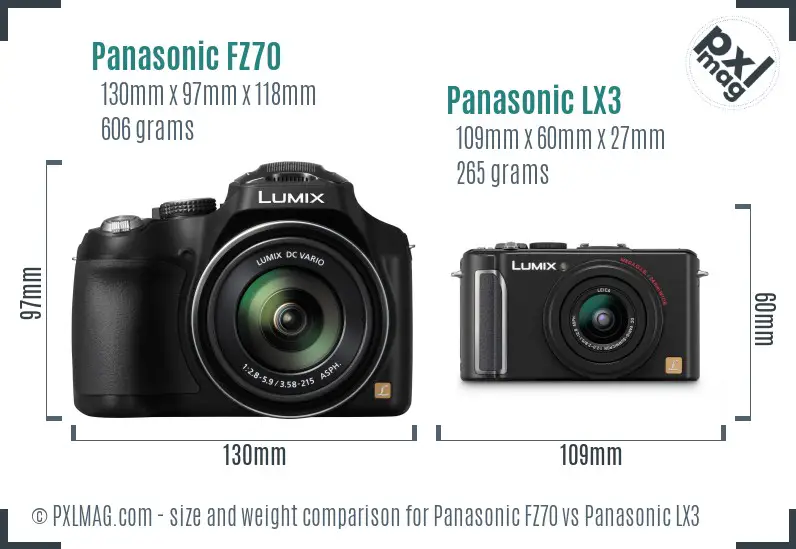 Panasonic FZ70 vs Panasonic LX3 size comparison