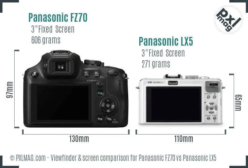 Panasonic FZ70 vs Panasonic LX5 Screen and Viewfinder comparison