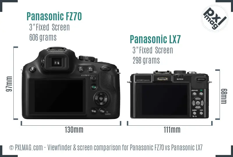 Panasonic FZ70 vs Panasonic LX7 Screen and Viewfinder comparison