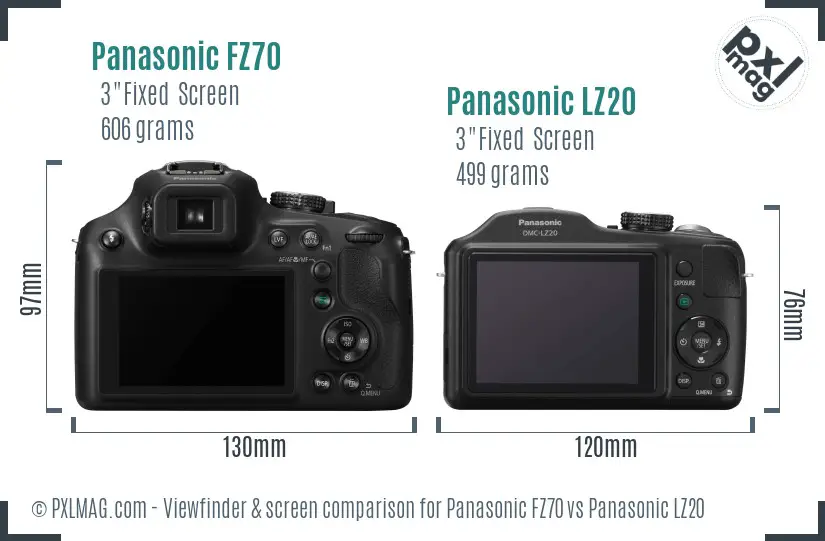 Panasonic FZ70 vs Panasonic LZ20 Screen and Viewfinder comparison