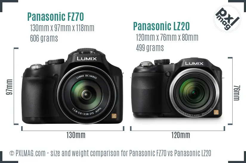 Panasonic FZ70 vs Panasonic LZ20 size comparison
