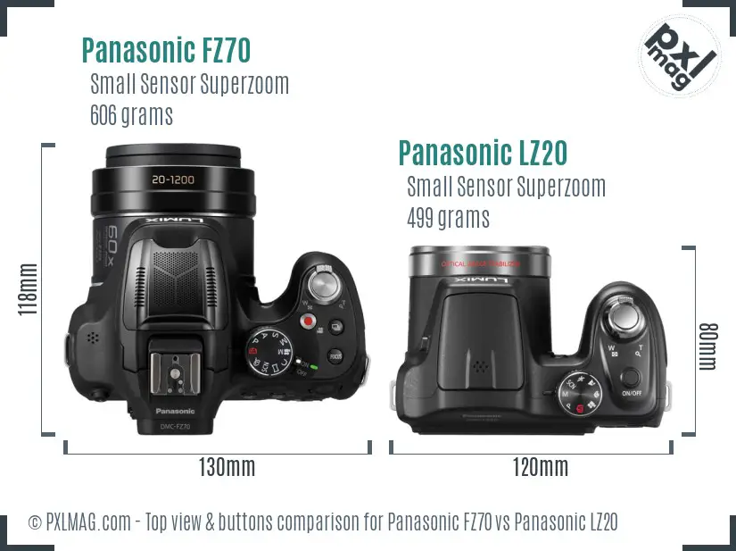 Panasonic FZ70 vs Panasonic LZ20 top view buttons comparison