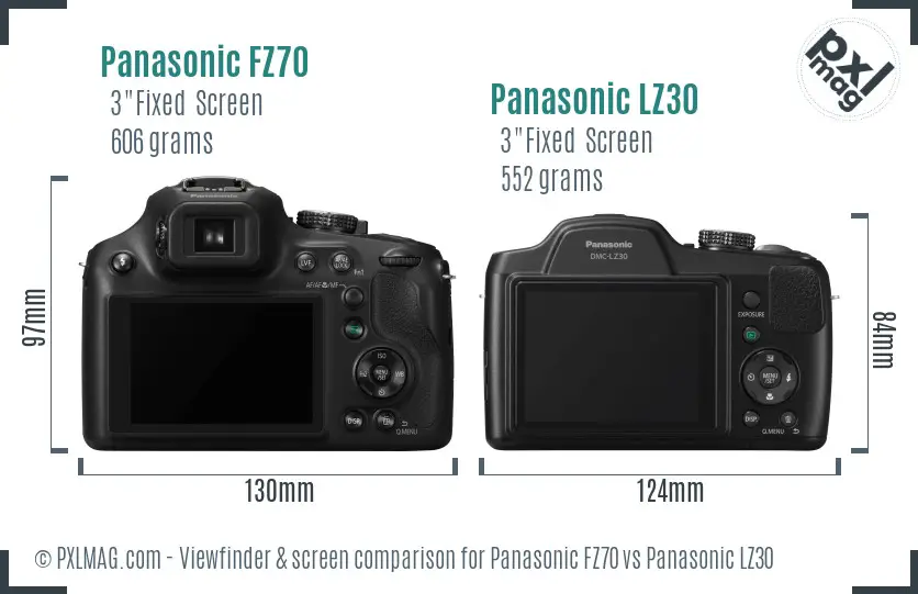 Panasonic FZ70 vs Panasonic LZ30 Screen and Viewfinder comparison