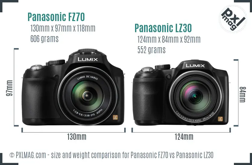 Panasonic FZ70 vs Panasonic LZ30 size comparison