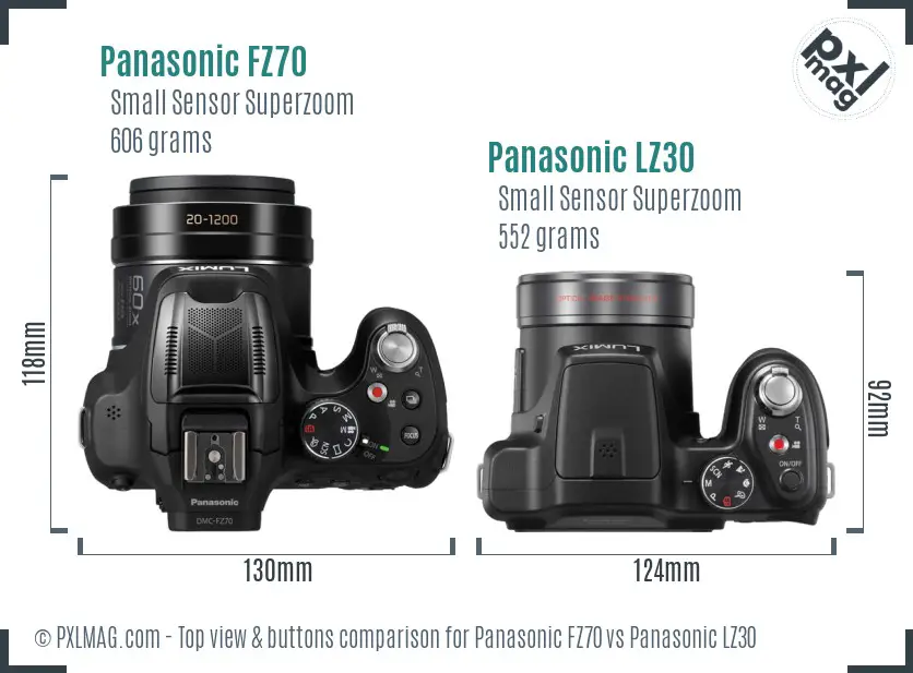 Panasonic FZ70 vs Panasonic LZ30 top view buttons comparison