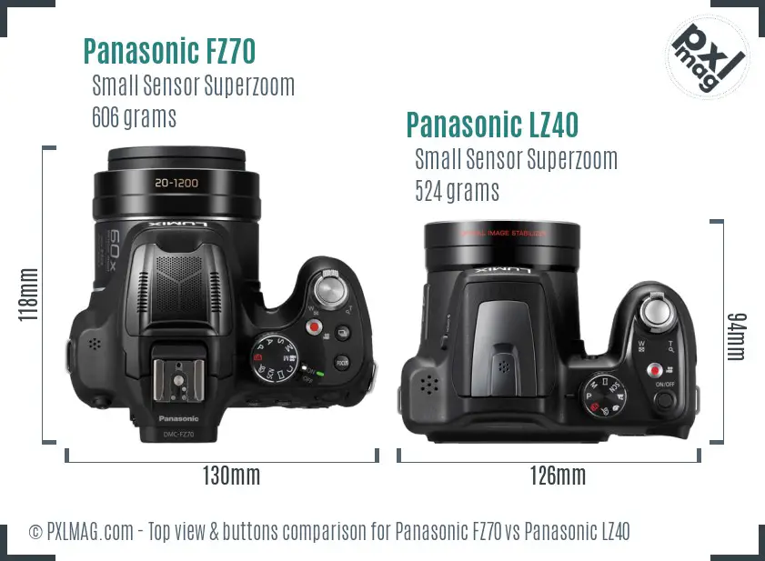 Panasonic FZ70 vs Panasonic LZ40 top view buttons comparison