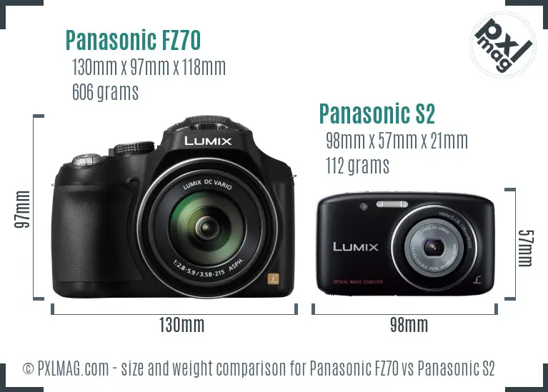 Panasonic FZ70 vs Panasonic S2 size comparison