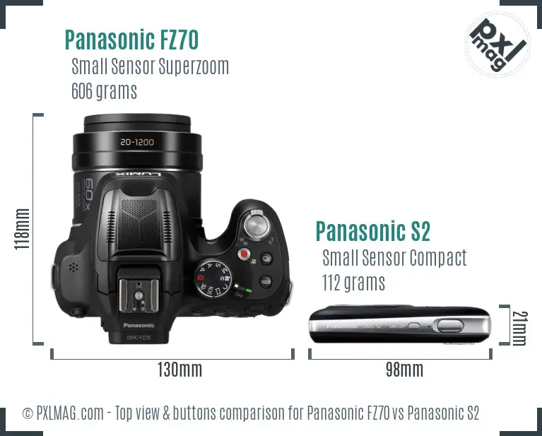Panasonic FZ70 vs Panasonic S2 top view buttons comparison