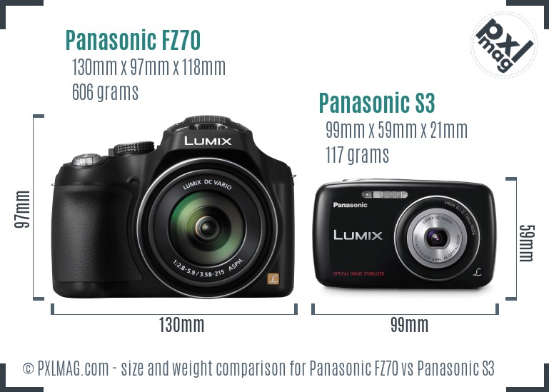 Panasonic FZ70 vs Panasonic S3 size comparison