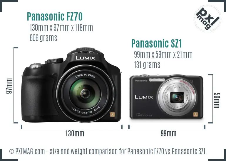 Panasonic FZ70 vs Panasonic SZ1 size comparison