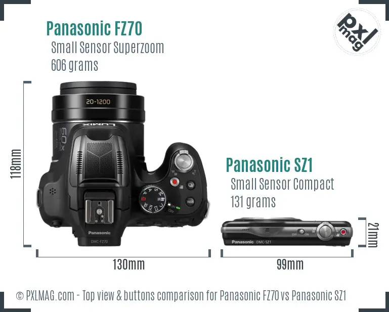 Panasonic FZ70 vs Panasonic SZ1 top view buttons comparison